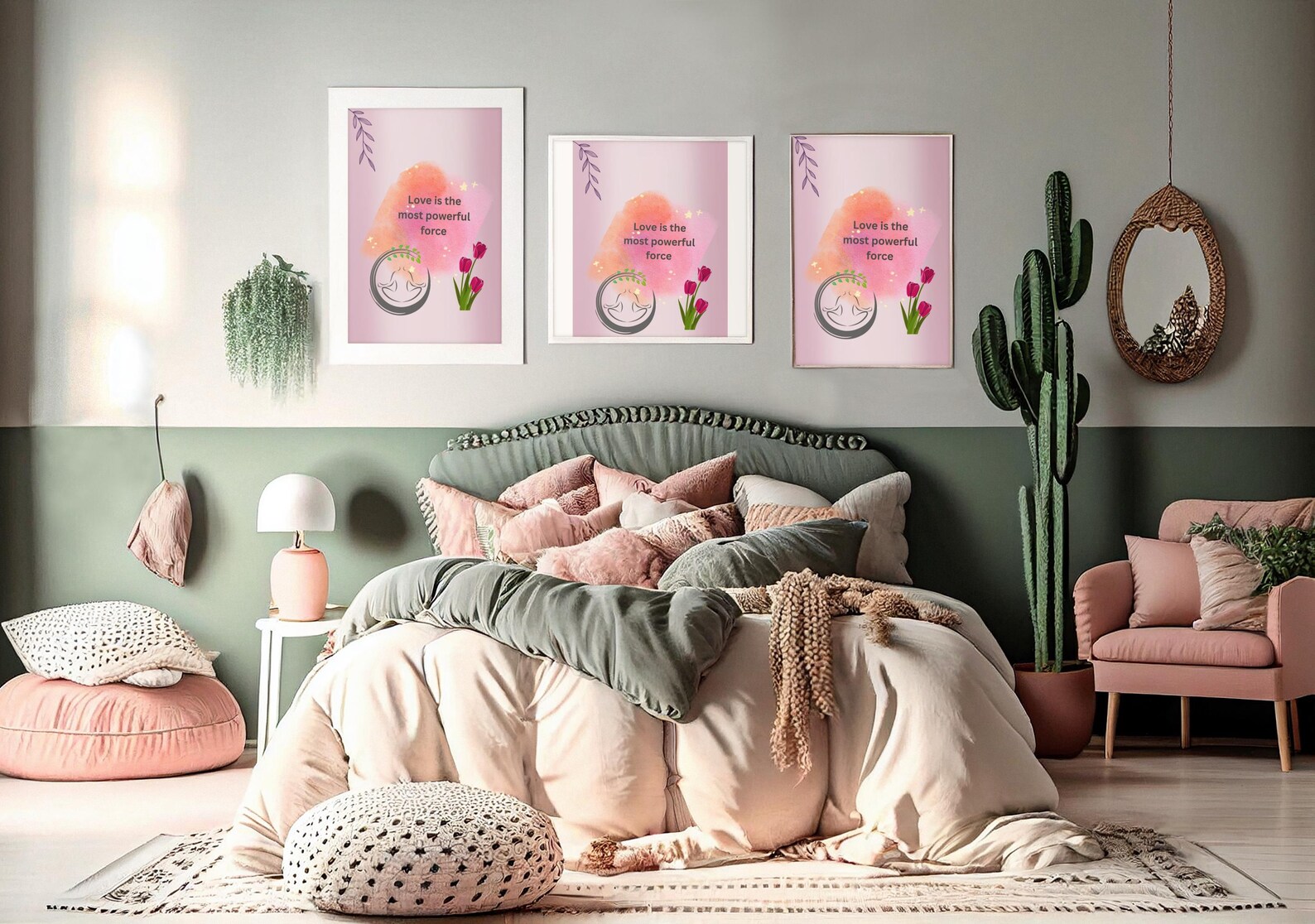 Love is the Most Powerful Force Print: Pink Watercolor Affirmation Art (Digital Download A4 JPEG)