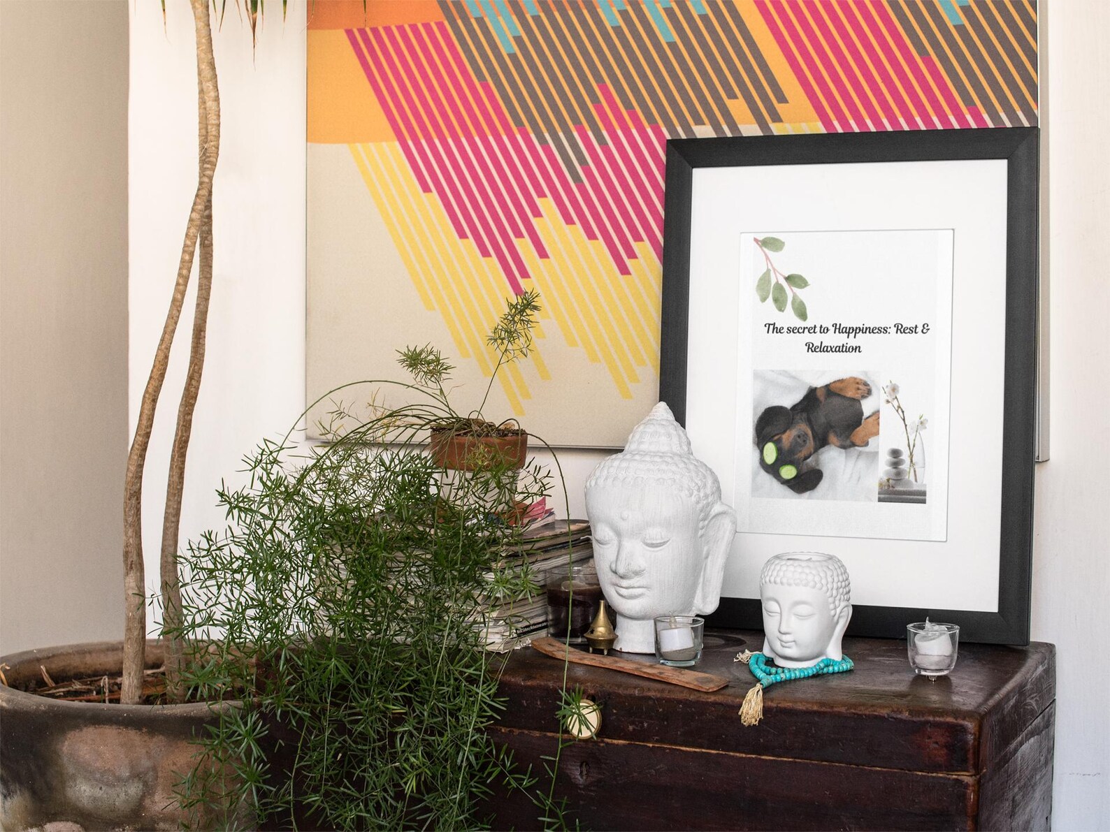 Relaxation Dog Print: Forest Self-Care Wall Art (Digital Download A4 JPEG)